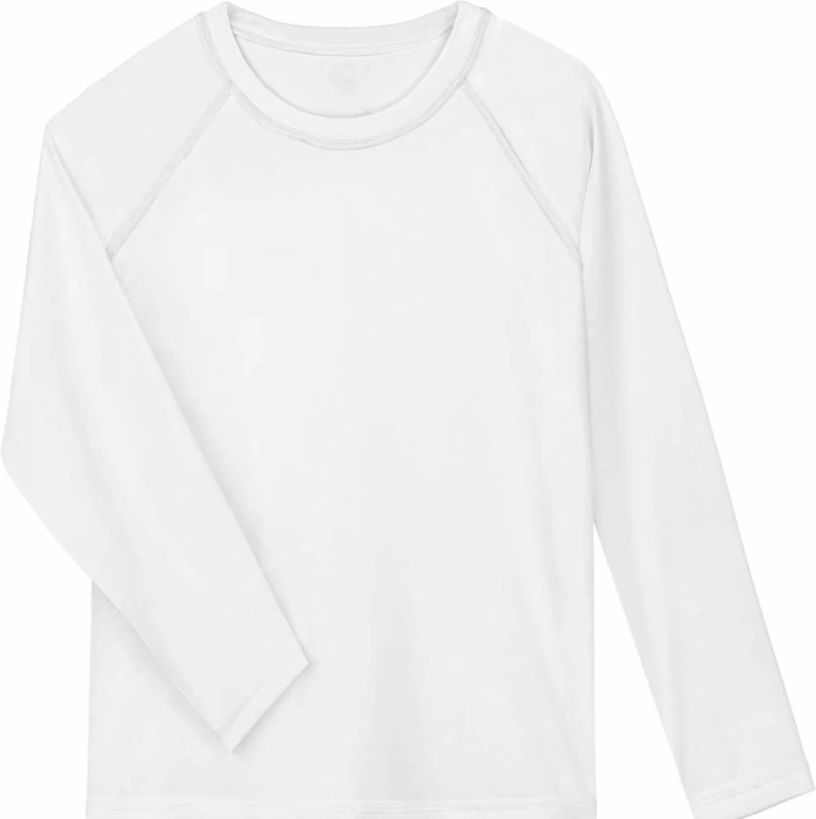 Poroka Boys UPF 50+ Sun Protection Rash Guard Swim Shirt Long Sleeve Quick Dry White Swimwear for Toddlers 1-10 Years