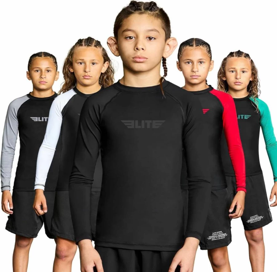 Elite Sports Kids & Youth BJJ Rash Guard - Full Sleeve Compression Shirt for Boys and Girls
