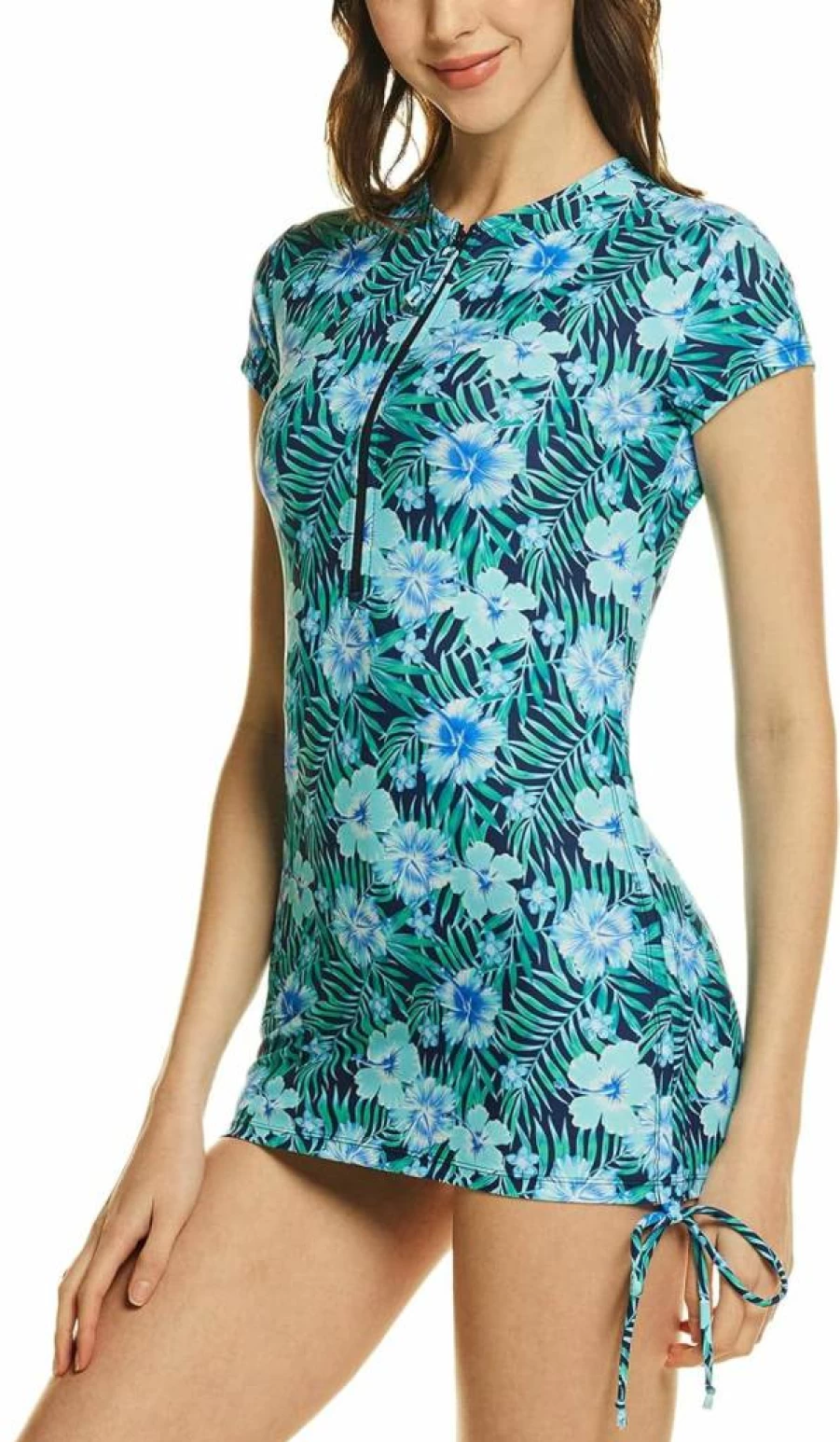 TSLA Women's UPF 50+ Sun Protection Swim Shirt - Adjustable Half-Zip Rash Guard with Short Sleeves for UV/Swimwear