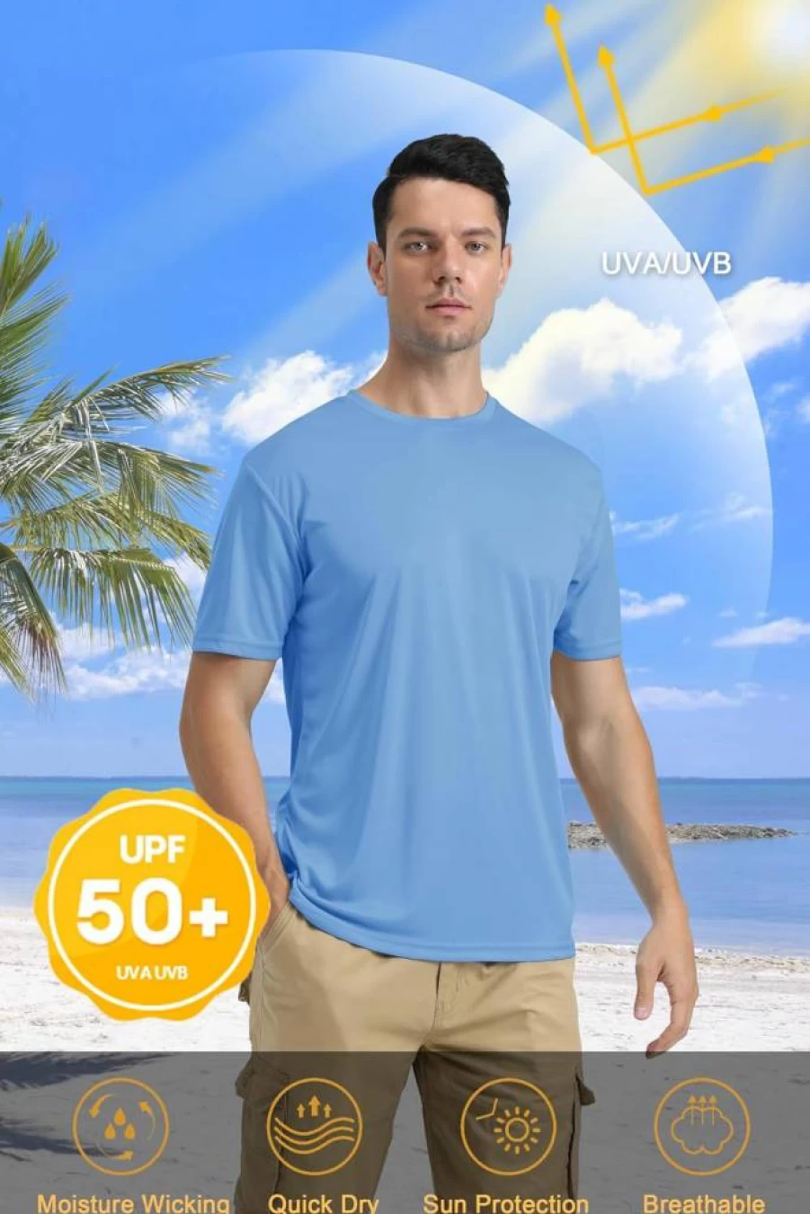 KEFITEVD Men's UPF 50+ Sun Protection Short Sleeve Shirt - Quick Dry Rash Guard, SPF Swim & Athletic T-Shirt for Fishing, Workout & Outdoor Activities