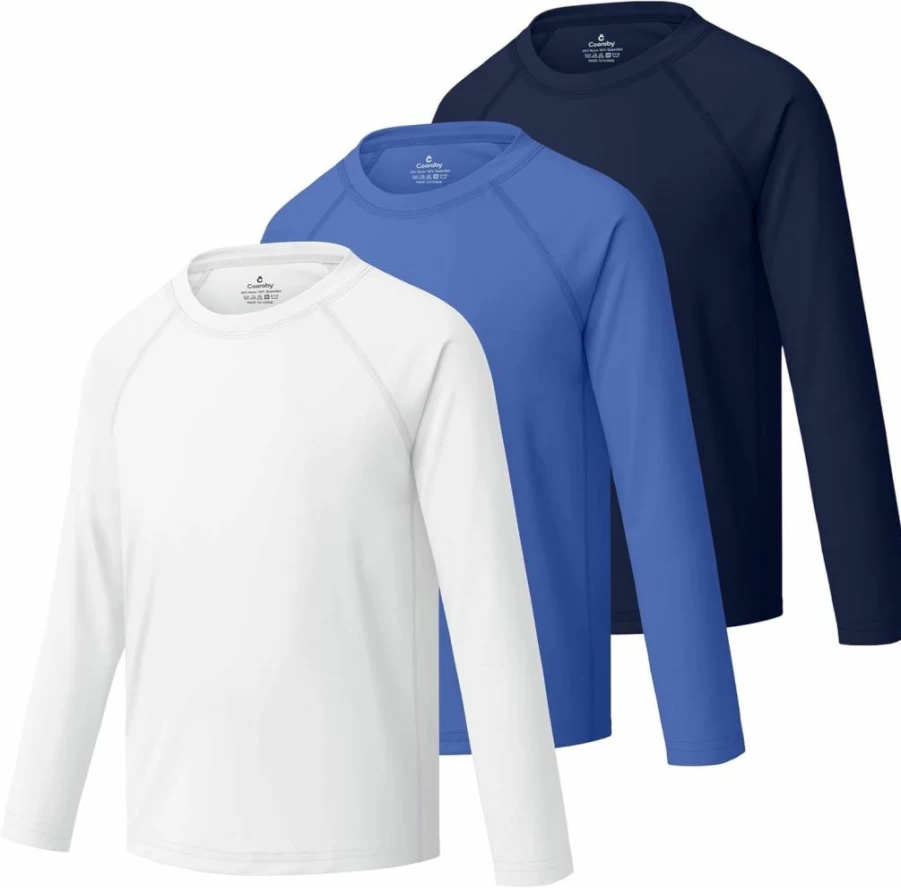 Cooraby Boys UPF 50+ Sun Protective Swim Shirt - 3 Pack Long Sleeve Neon Rash Guards for Kids, Quick Dry UV Protection Shirts for Outdoor Swimming