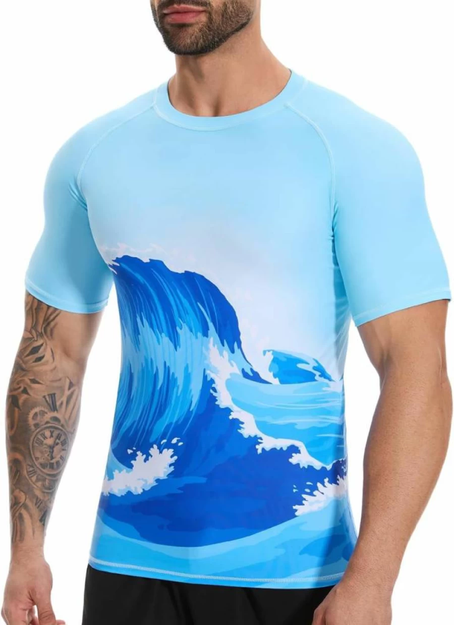 MISS MOLY Men's UPF 50+ Short Sleeve Rash Guard Shirt - Sun Protection Compression Top for Fishing, Running & Outdoor Activities