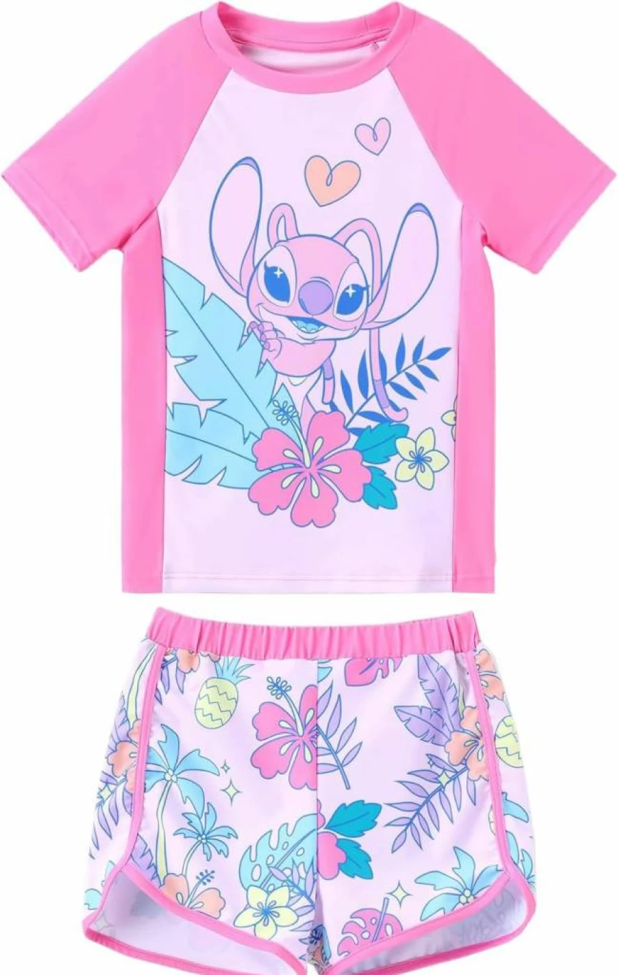 Disney Frozen Elsa Princess Girls UPF 50+ Swimwear Set Quick-Dry Rashguard & Shorts Two-Piece Bathing Suit