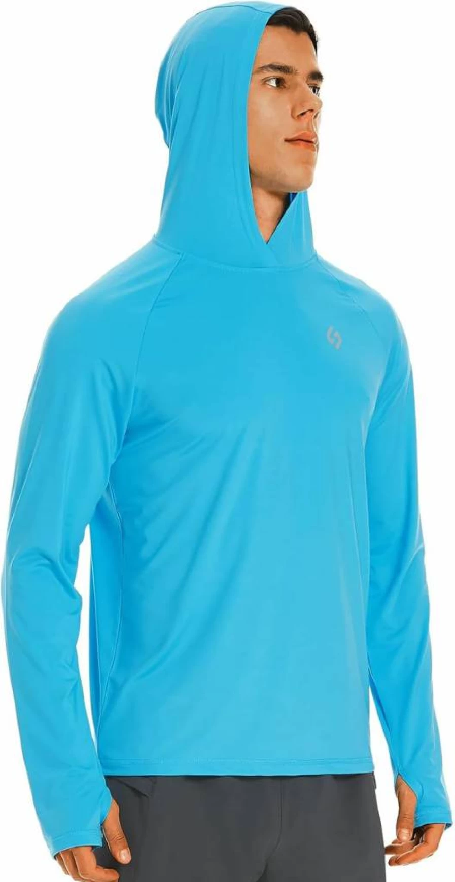 HODOSPORTS Men's UPF 50+ Long Sleeve Rash Guard Swim Shirt with Hood - Sun Protection UV SPF Quick Dry Swimwear for Swimming Surfing Beach