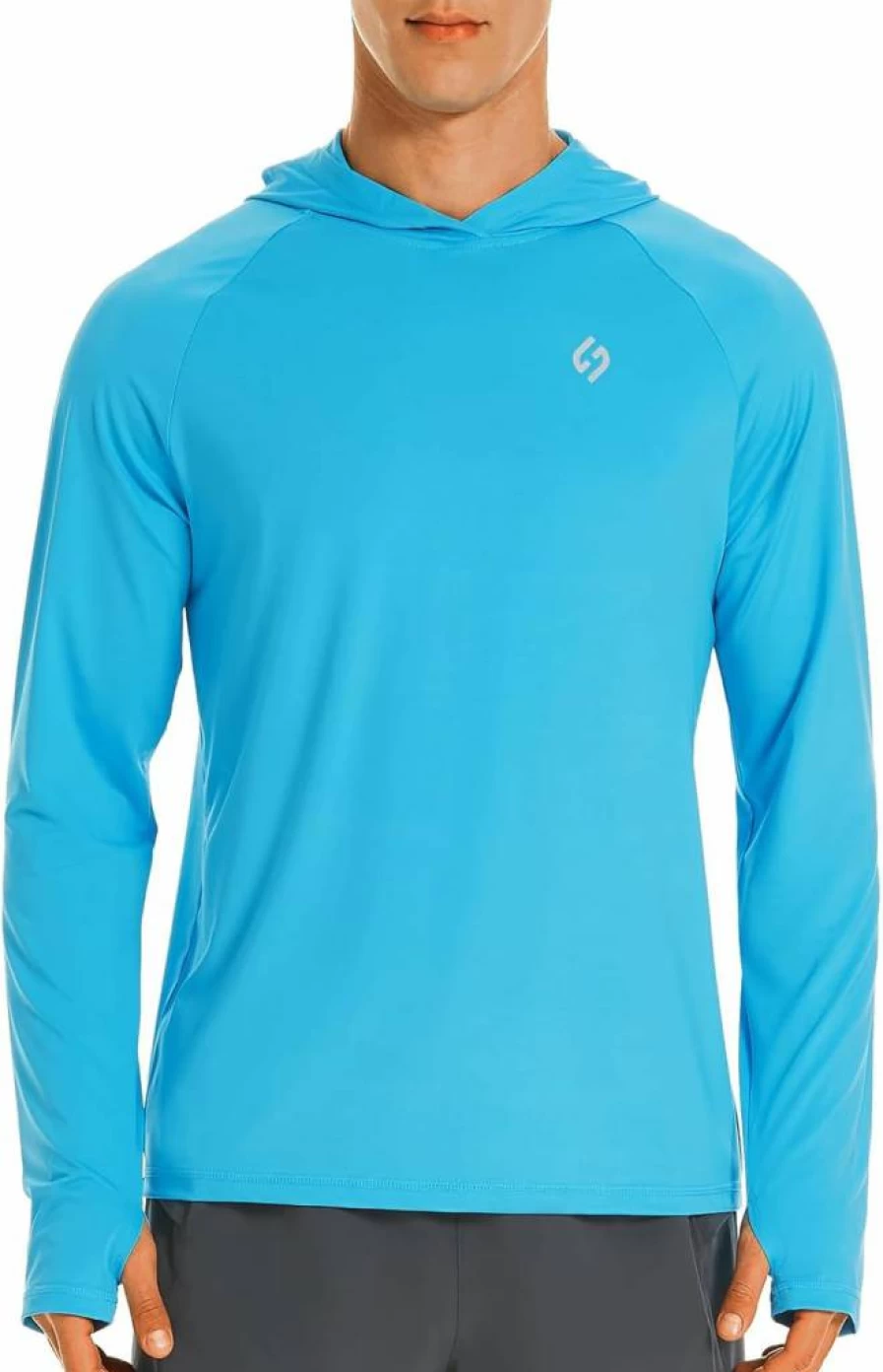 HODOSPORTS Men's UPF 50+ Long Sleeve Rash Guard Swim Shirt with Hood - Sun Protection UV SPF Quick Dry Swimwear for Swimming Surfing Beach