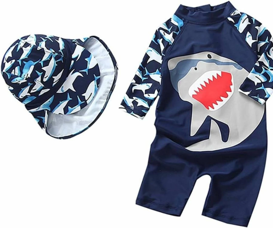 Yober Baby Boys One-Piece Swimsuit with Zipper & Sun Hat - Toddler UV Protection Bathing Suit