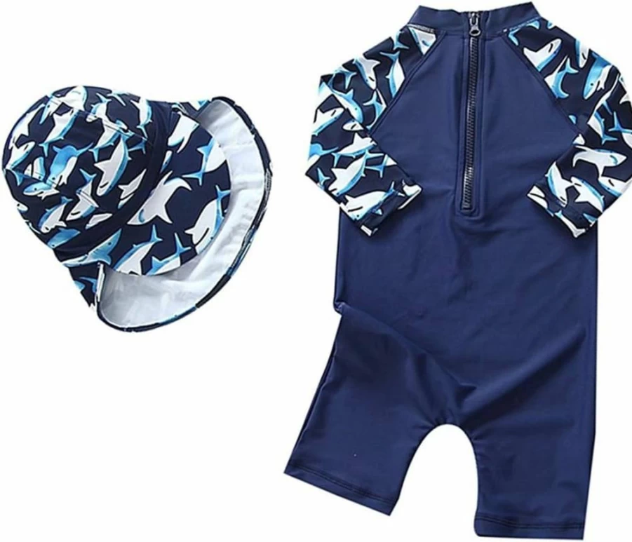 Yober Baby Boys One-Piece Swimsuit with Zipper & Sun Hat - Toddler UV Protection Bathing Suit