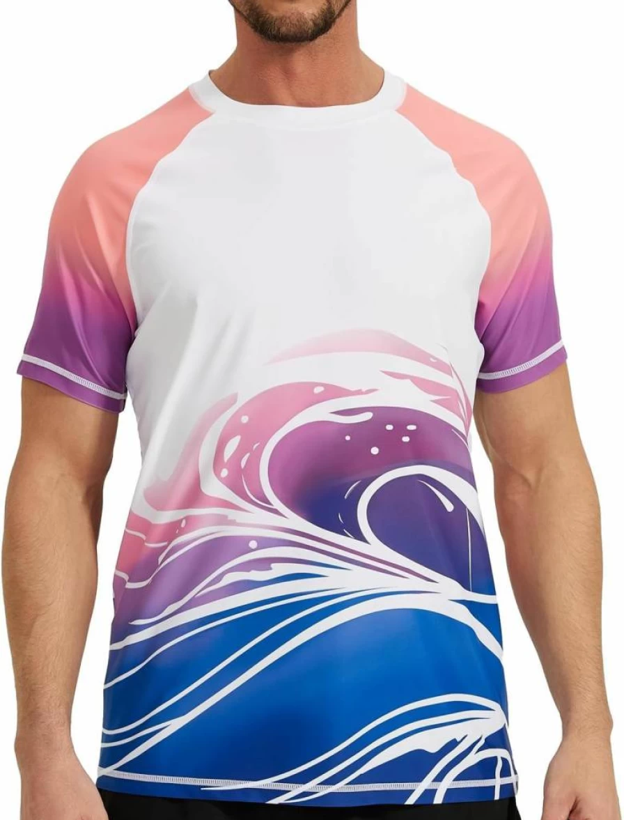 VAYAGER Men's UPF 50+ Sun Protection Rash Guard Swim Shirt - Quick Dry Short Sleeve Beach T-Shirt for Water Sports & Swimming