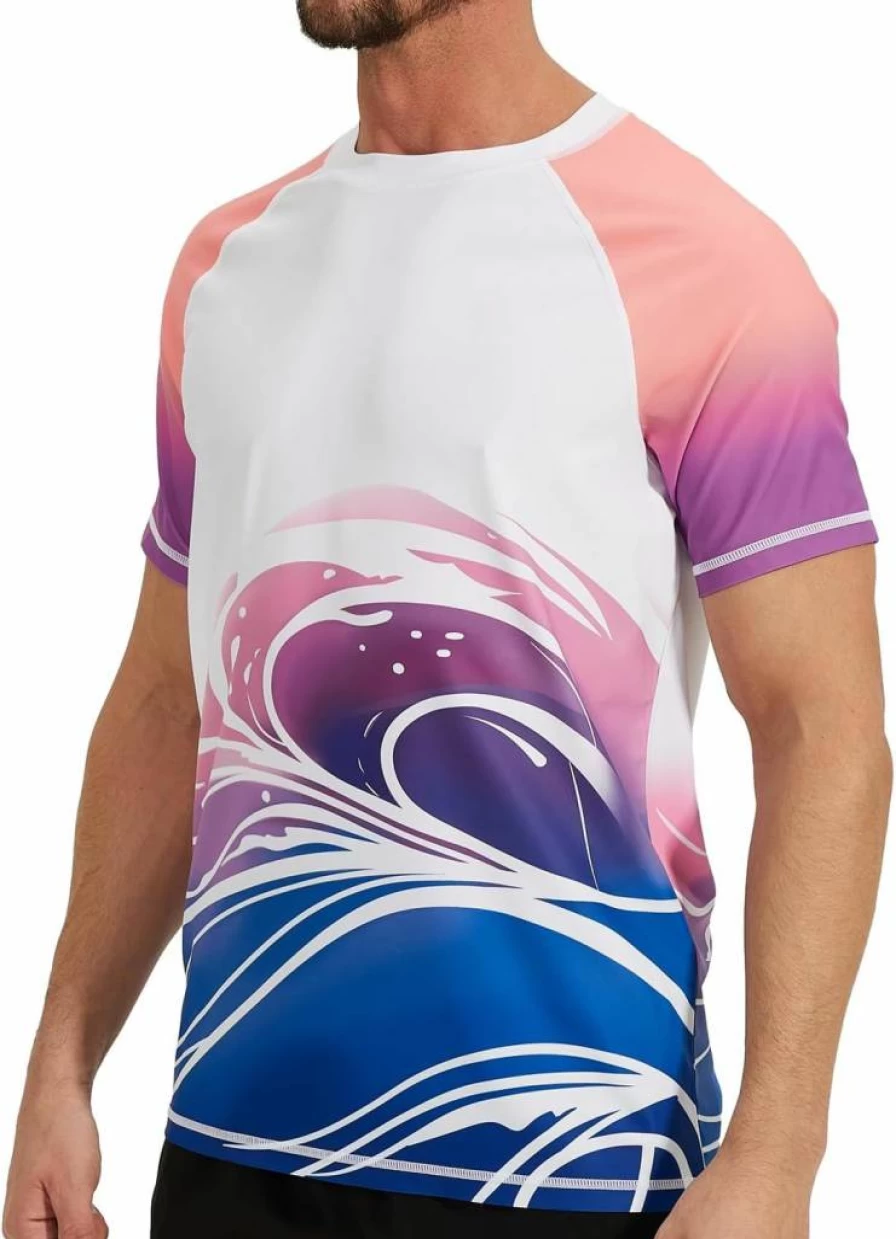 VAYAGER Men's UPF 50+ Sun Protection Rash Guard Swim Shirt - Quick Dry Short Sleeve Beach T-Shirt for Water Sports & Swimming
