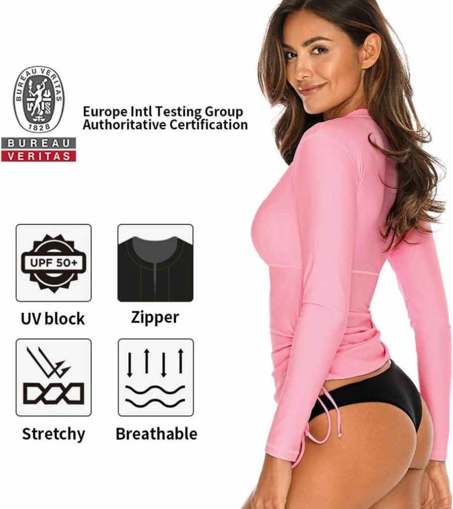 RELLECIGA Women's Long Sleeve Rash Guard Swimwear UPF 50+ Sun Protection Swim Shirt