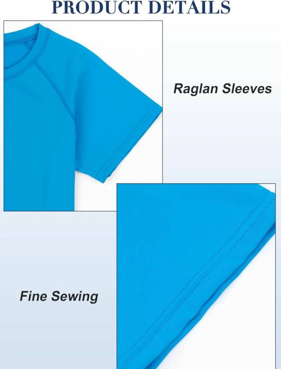 Poroka Boys' UPF 50+ Quick-Dry Swim Shirts - 5 Pack Neon Short Sleeve Rash Guards for Youth & Teens - Water Surf Shirts