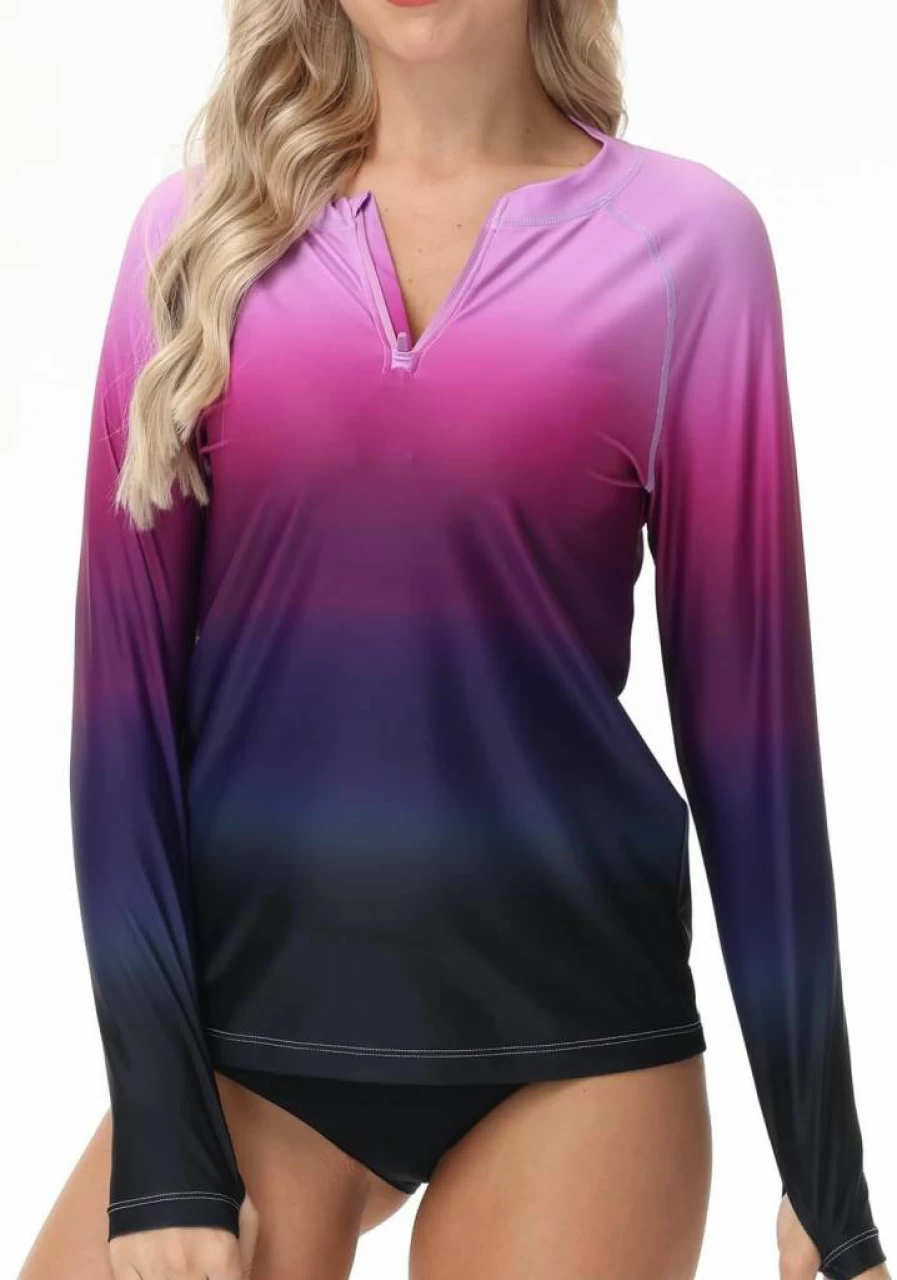 VAYAGER Women's UPF 50+ Rash Guard Swim Shirt - Long Sleeve 1/4 Zip UV Protection Top with Thumb Holes for Sun Safety