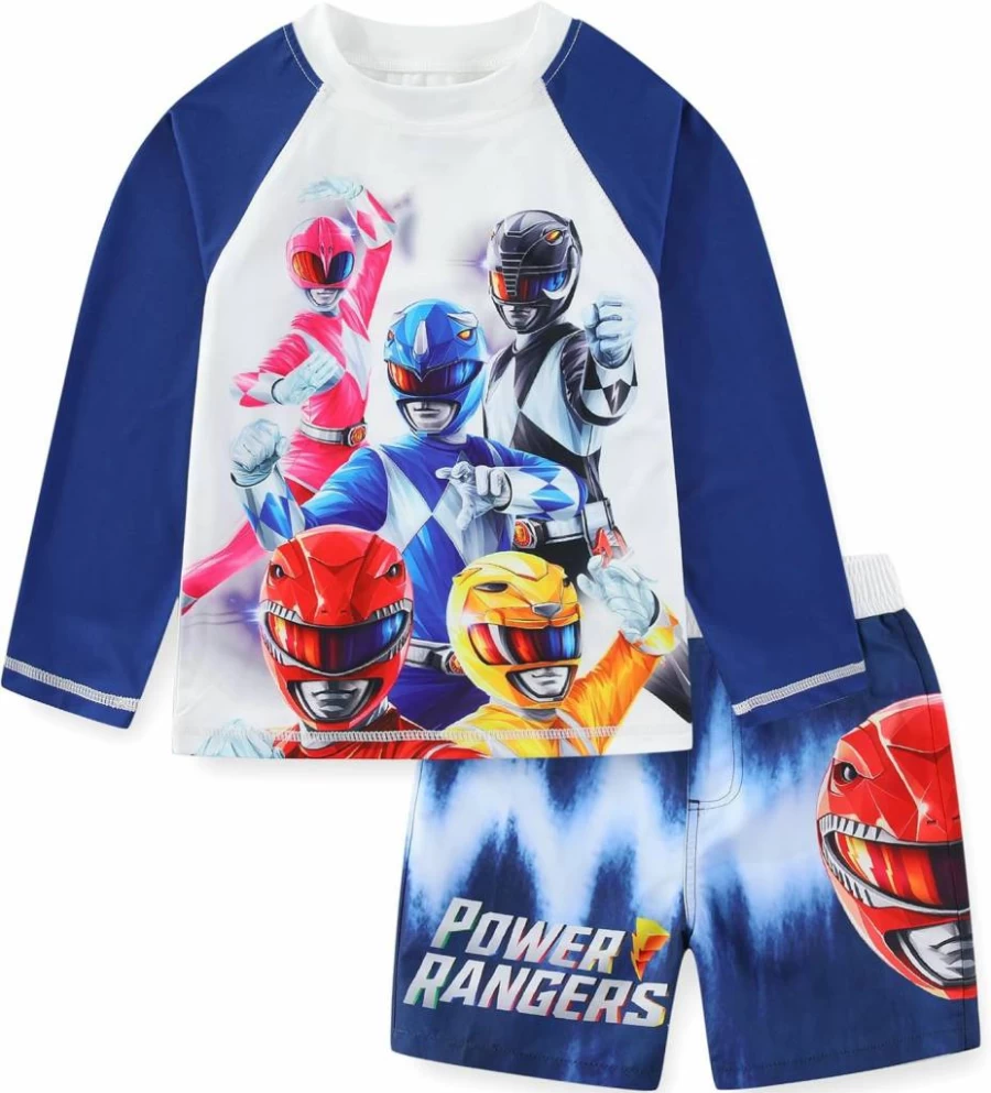 Power Rangers Boys UPF 50+ Rash Guard & Swim Trunks Set for Big Kids – SPF Sun Protection Swimwear