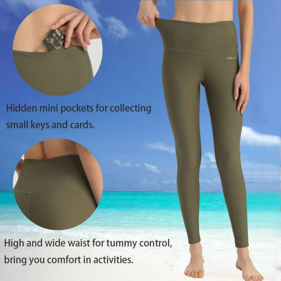 Ubestyle UPF 50+ High Waist Women's Swim Leggings - Sun Protective Swim Tights & Rash Guard Pants for Beach & Pool