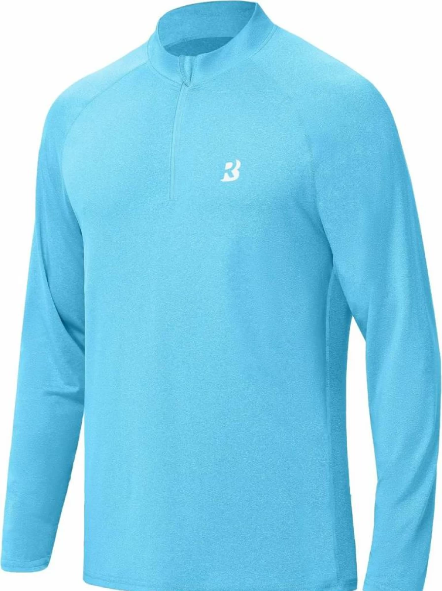 Roadbox Men's UPF 50+ Quick Dry Quarter Zip Sun Shirt - Long Sleeve Athletic Rash Guard for Running & Workout