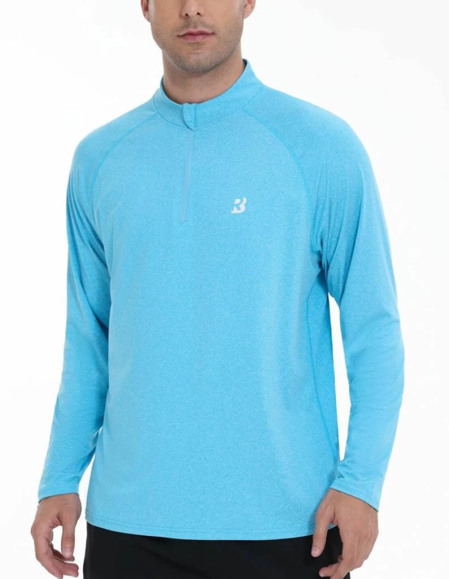 Roadbox Men's UPF 50+ Quick Dry Quarter Zip Sun Shirt - Long Sleeve Athletic Rash Guard for Running & Workout