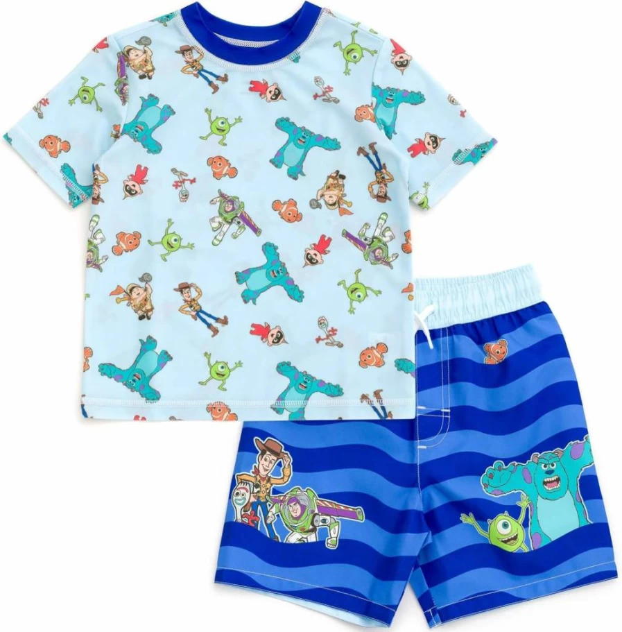 Disney Pixar Up 100 Rash Guard and Swim Trunks Set for Kids UPF 50+ (12 Months to 6 Years) - D100 Swim Outfit