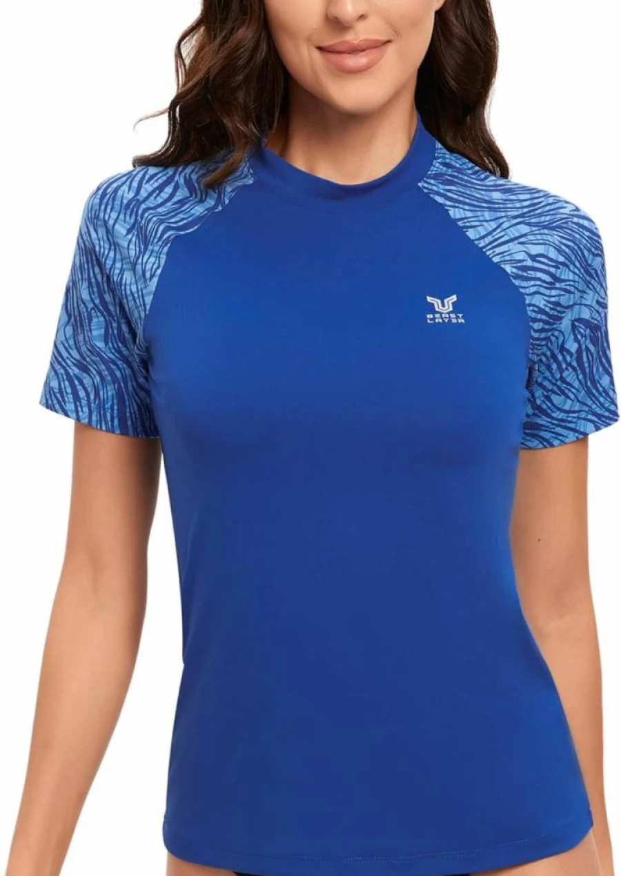 HUGE SPORTS Women's UPF 50+ UV Protection Rash Guard - Quick Dry Short Sleeve Swim & Workout Top for Gym, Beach & Outdoor Activities