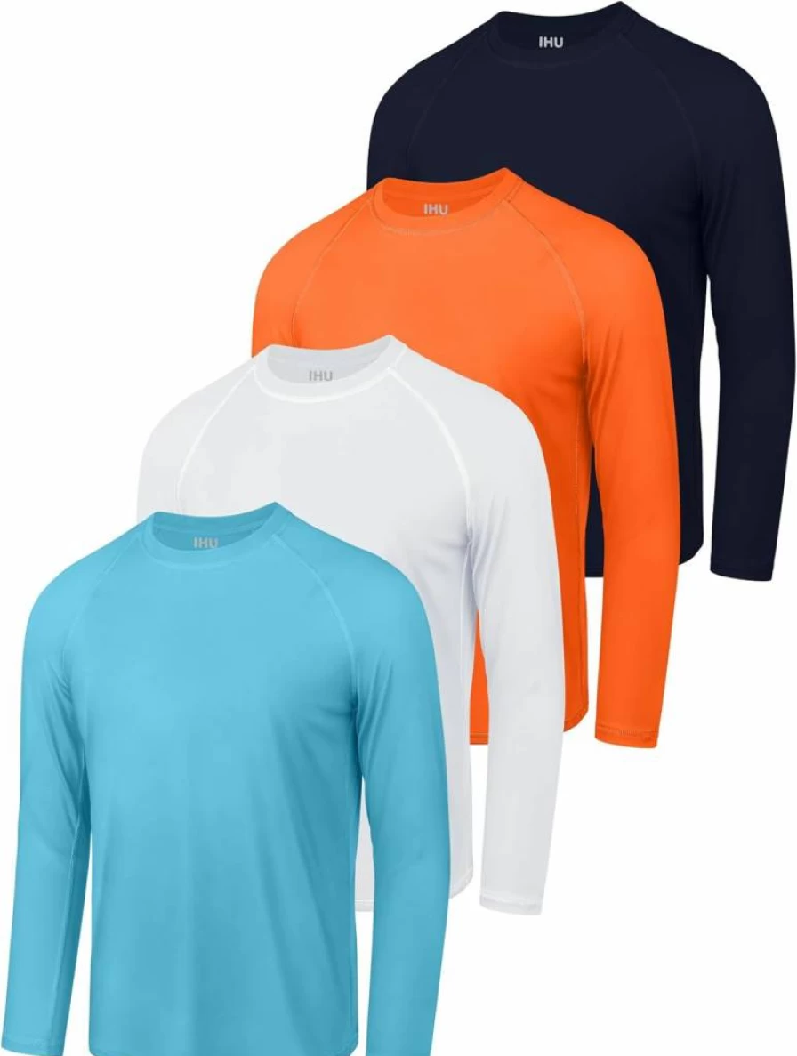 IHU Boys' Neon SPF 50+ Rash Guard Swim Shirt 4-Pack - Quick Dry UV Protection Long Sleeve Swimwear for Kids Youth