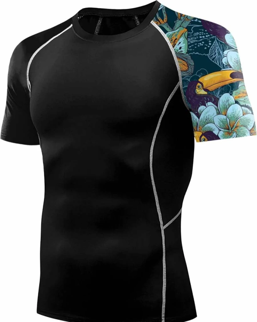 Eulcici Men's UPF 50+ Sun Protection Short Sleeve Rash Guard Shirt for BJJ, Jiu Jitsu, Workout & Swimming - Compression Athletic Shirt
