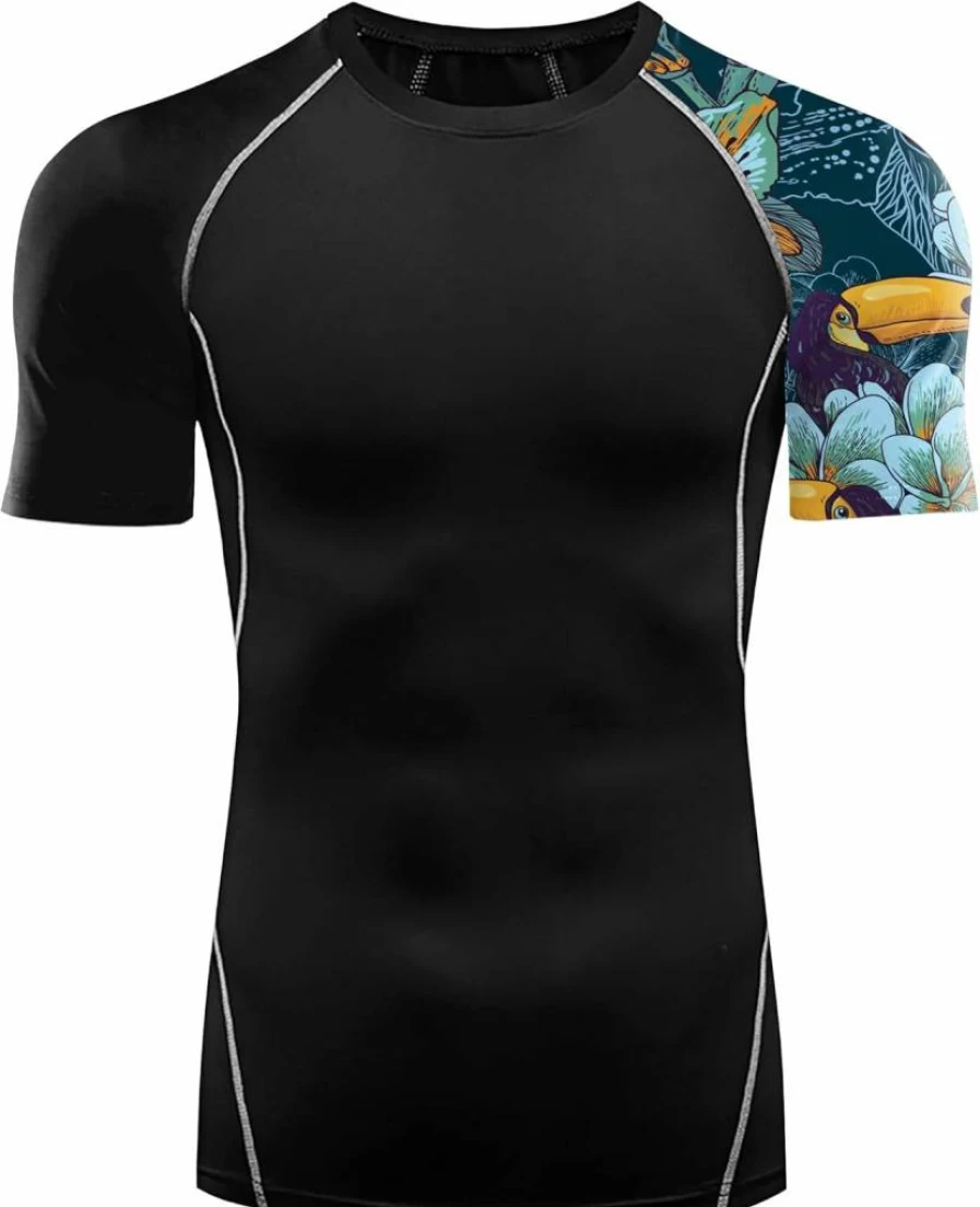 Eulcici Men's UPF 50+ Sun Protection Short Sleeve Rash Guard Shirt for BJJ, Jiu Jitsu, Workout & Swimming - Compression Athletic Shirt