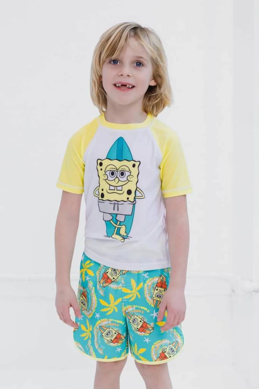 SpongeBob SquarePants Kids Rash Guard and Swim Trunks Set UPF 50+ for Boys and Girls Sizes 5-16 Surfing Beach Outfit