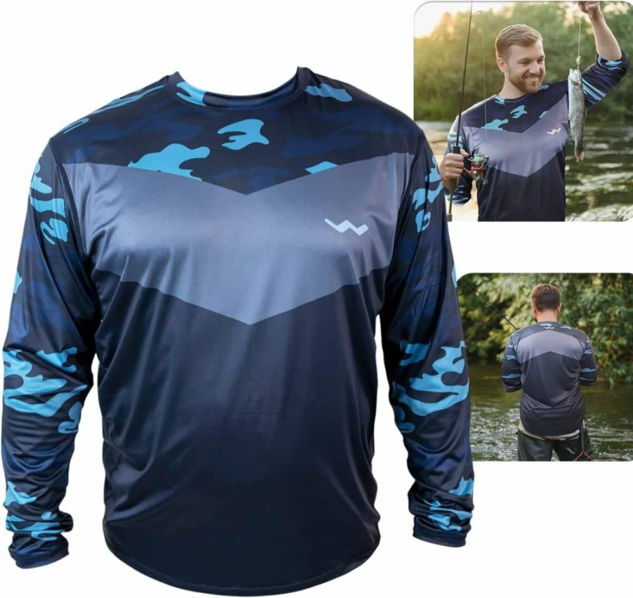 WindRider Men's UPF 50+ Long Sleeve Fishing Shirt - Lightweight UV Protection, Breathable Rash Guard for Outdoor Activities