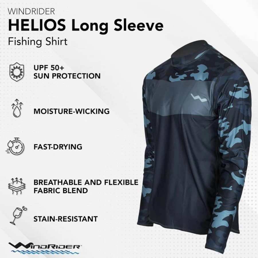 WindRider Men's UPF 50+ Long Sleeve Fishing Shirt - Lightweight UV Protection, Breathable Rash Guard for Outdoor Activities