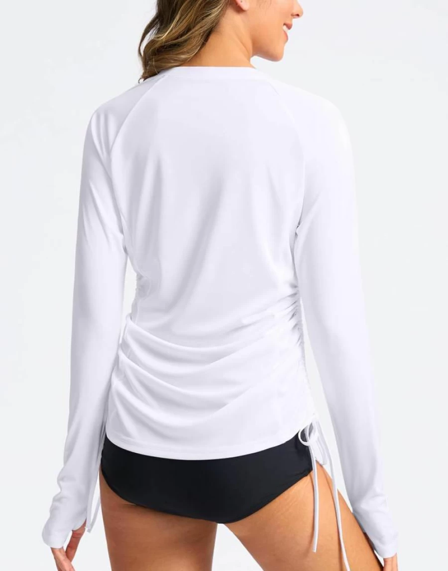 SANTINY Women's UPF50+ Long Sleeve Rash Guard Swim Top with Zip for UV Sun Protection