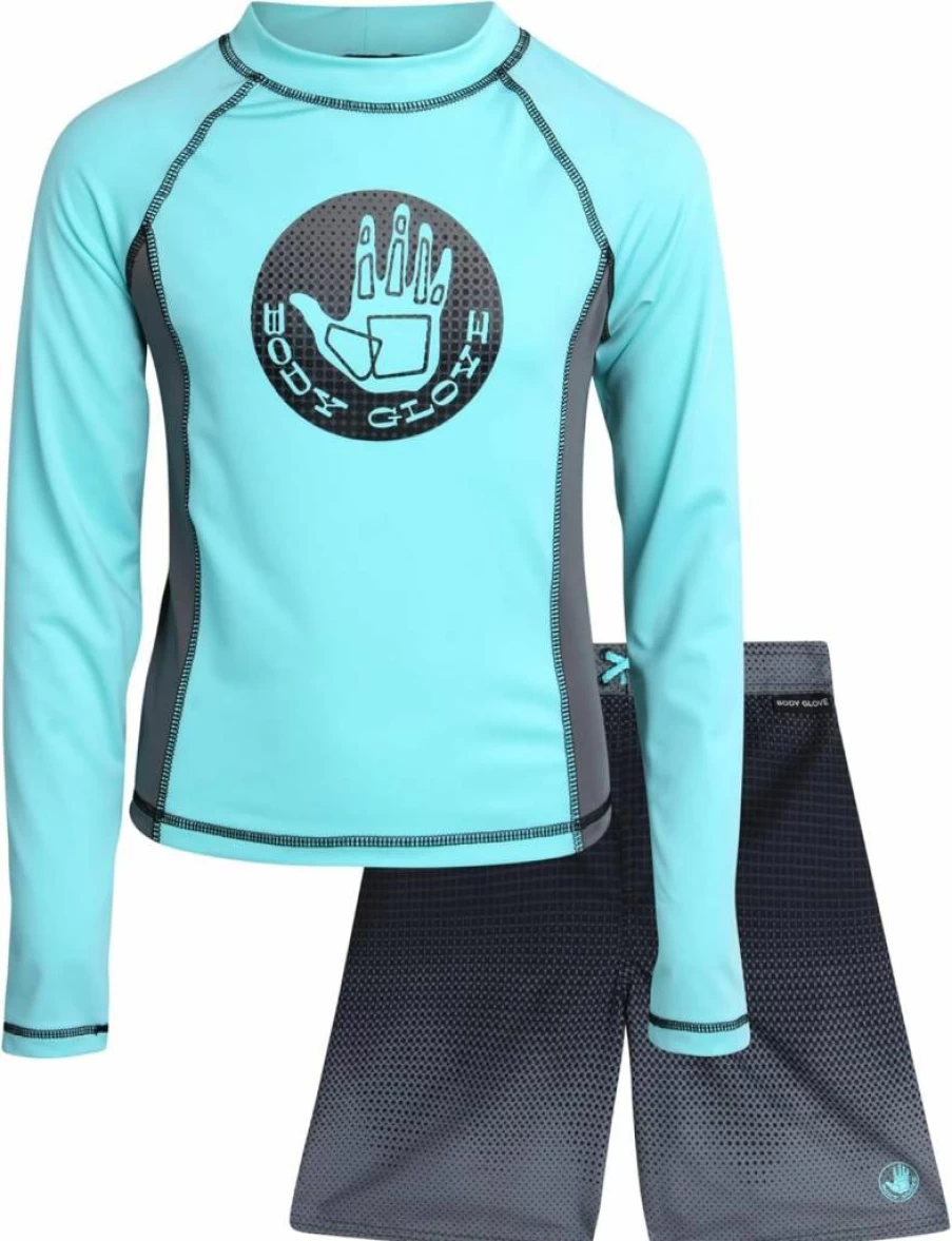 Body Glove Boys 2-Piece Swim Set with UV Protection Rash Guard & Swim Trunks (Sizes 4-12) - Kids Bathing Suits for Swimming & Beach