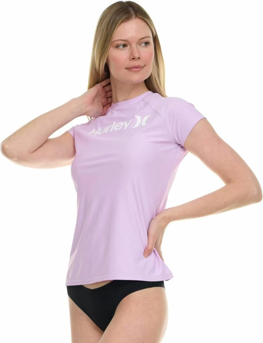 Hurley Women's UPF 50+ Rash Guard Swim Shirt - Short Sleeve UV Protection Rashguard for Swimming & Surfing
