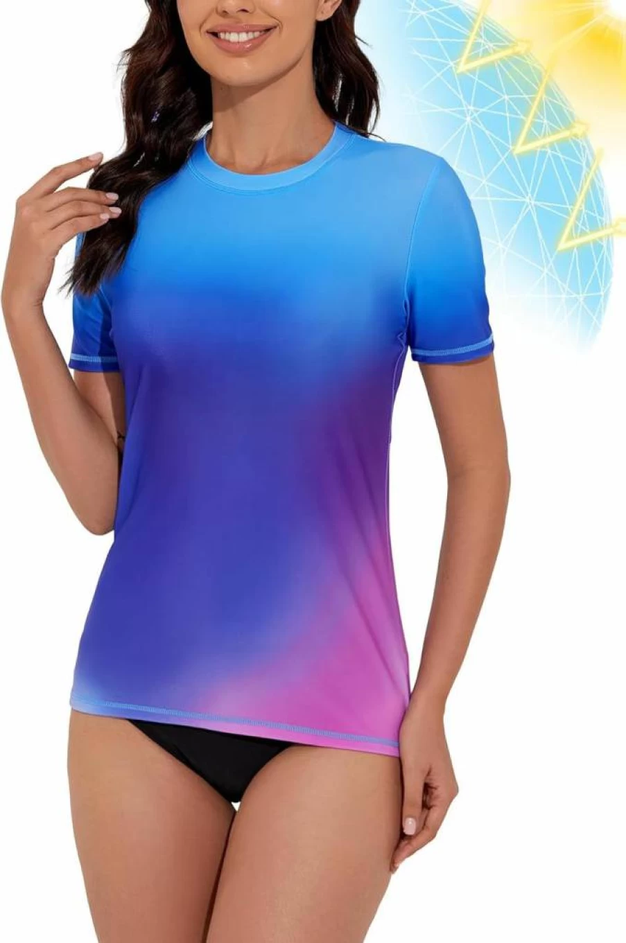 QOMEWA Women's UPF 50+ Short Sleeve Rash Guard Swim Top - Quick Dry UV Sun Protection Swimshirt for Beach & Pool