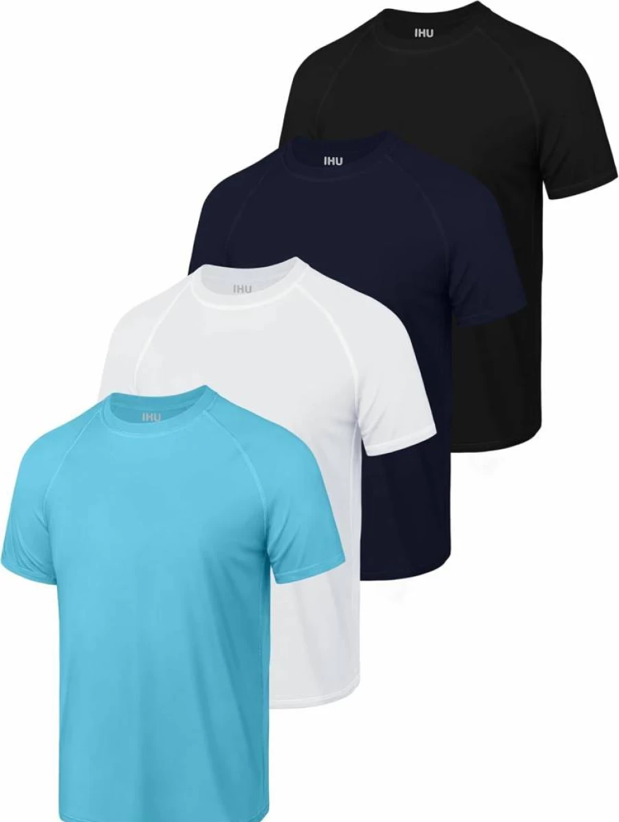 IHU Boys' Neon Rash Guard 4-Pack - UPF 50+ Sun Protection, Quick-Dry Short Sleeve Swim Shirts for Youth & Kids