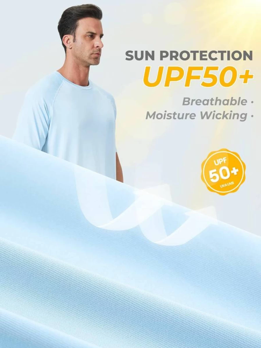 IHU Men's 4 Pack UPF 50+ Rash Guard Shirts - Short Sleeve Sun Protection Swim Shirts for Swimming, Fishing & Hiking - Quick Dry Performance Shirts