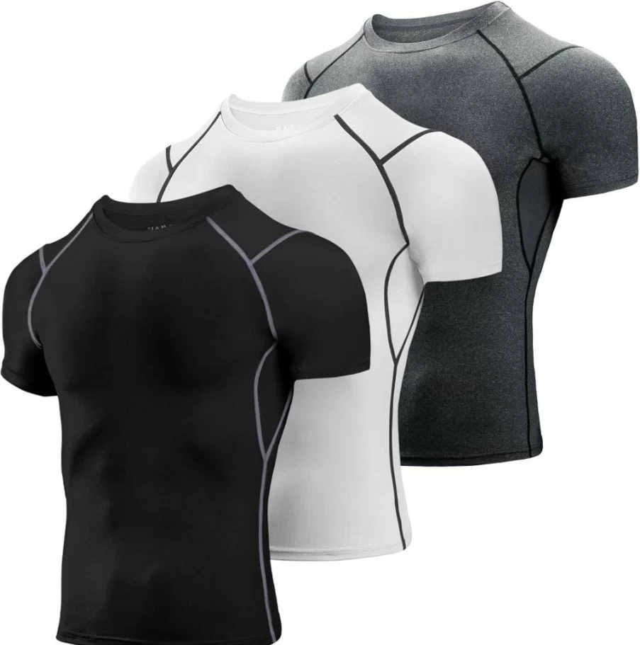 Niksa Men's 2 Pack Short Sleeve Compression Shirts - Moisture Wicking Athletic Workout Tops for Cool Dry Performance