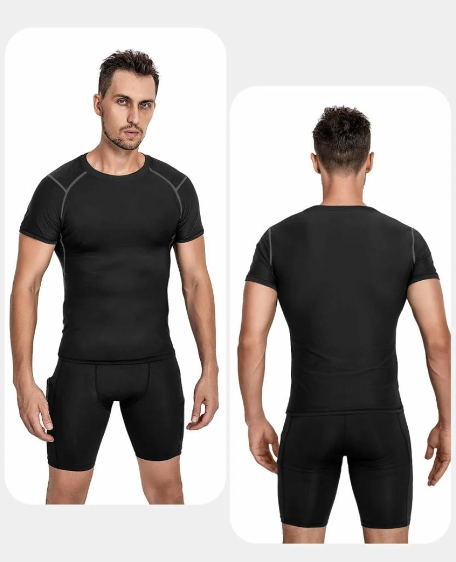 Niksa Men's 2 Pack Short Sleeve Compression Shirts - Moisture Wicking Athletic Workout Tops for Cool Dry Performance