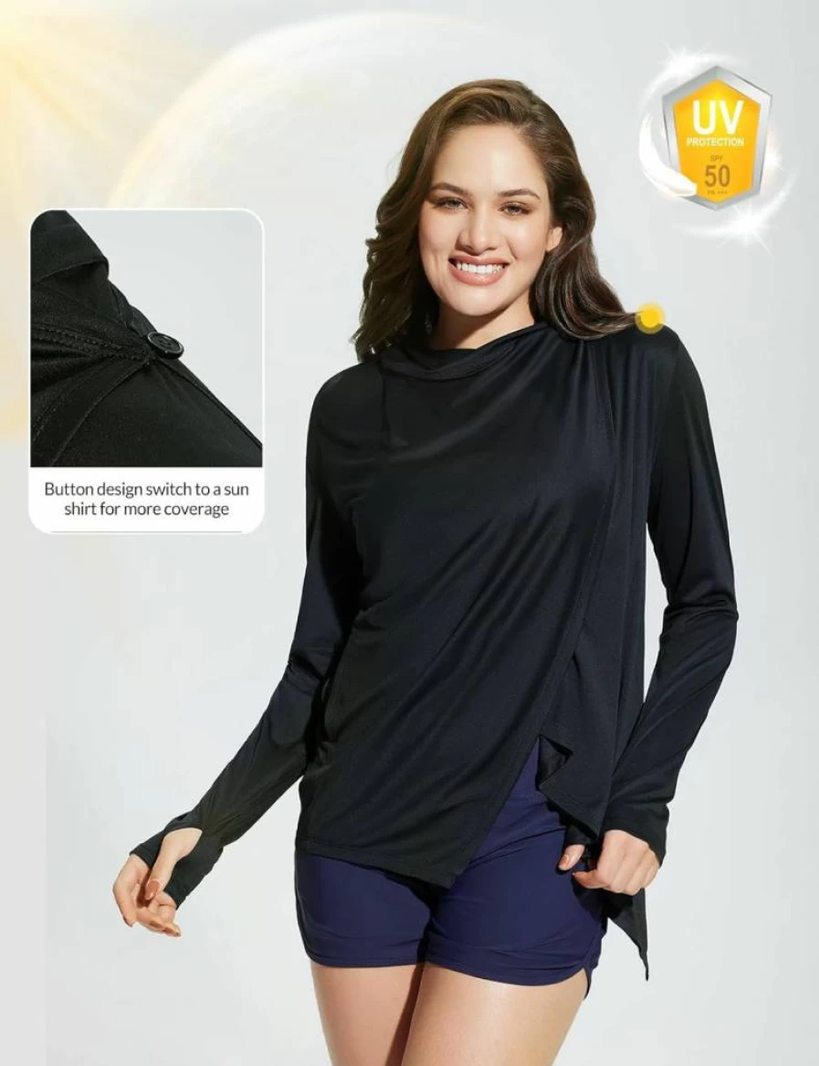 Baleaf Women's UPF 50+ Lightweight Long Sleeve Open Front Cardigan with Pockets - Beach Cover Up Sun Protection Wrap for Outdoor Activities