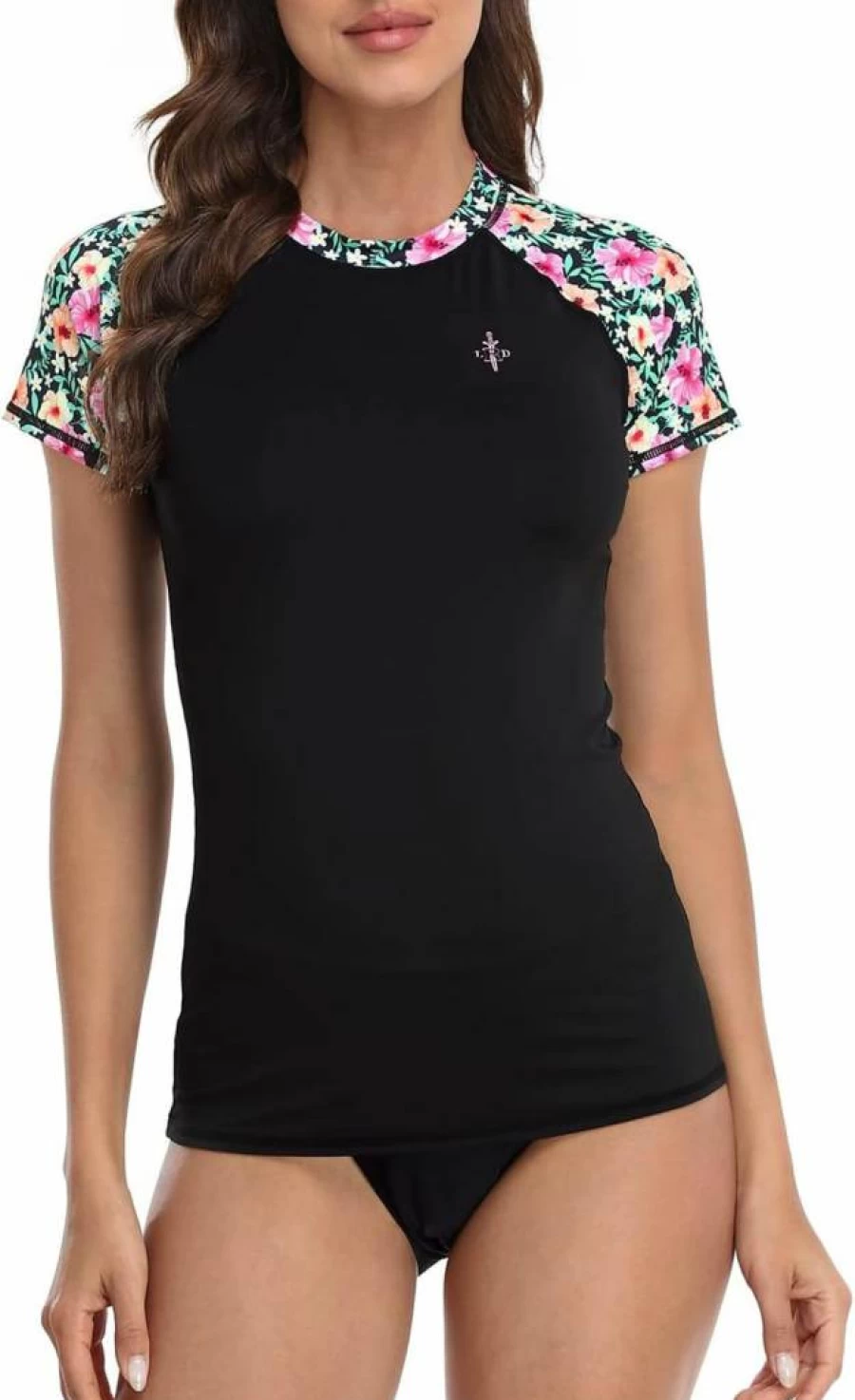 LRD Women's UPF 50 Quick Dry Short Sleeve Swim Shirt - Active Rash Guard for Swimming & Sun Protection