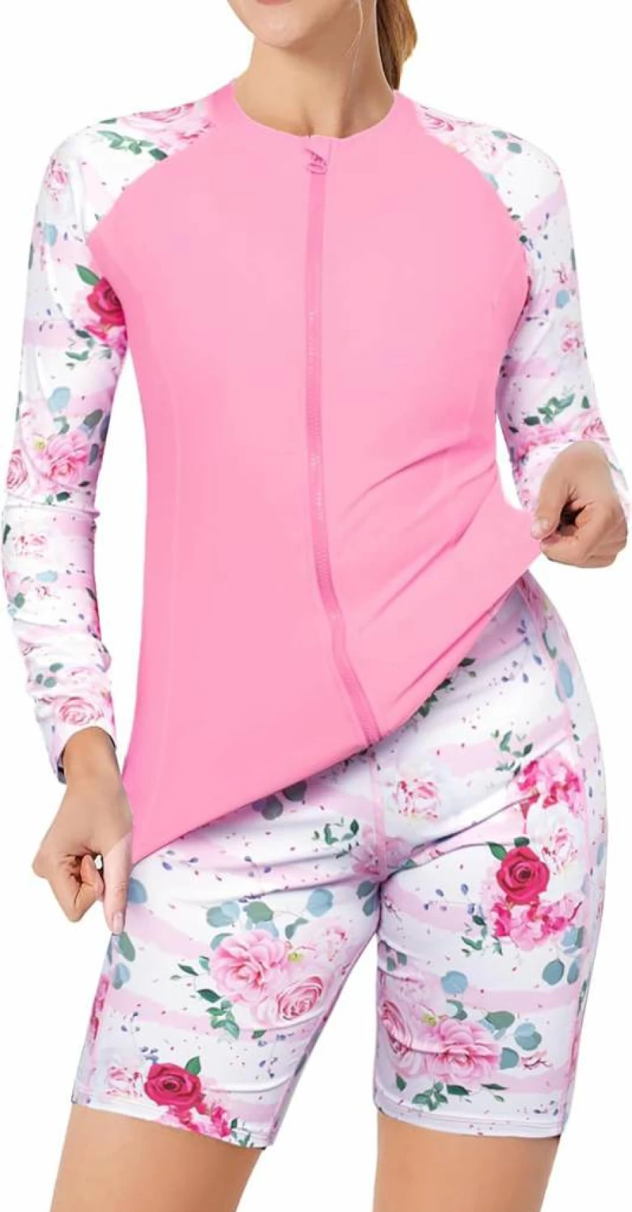 JACK SMITH Women's 3-Piece UPF 50 Long Sleeve Rash Guard Swimsuits with Zip Front Tankini Bathing Suit Set