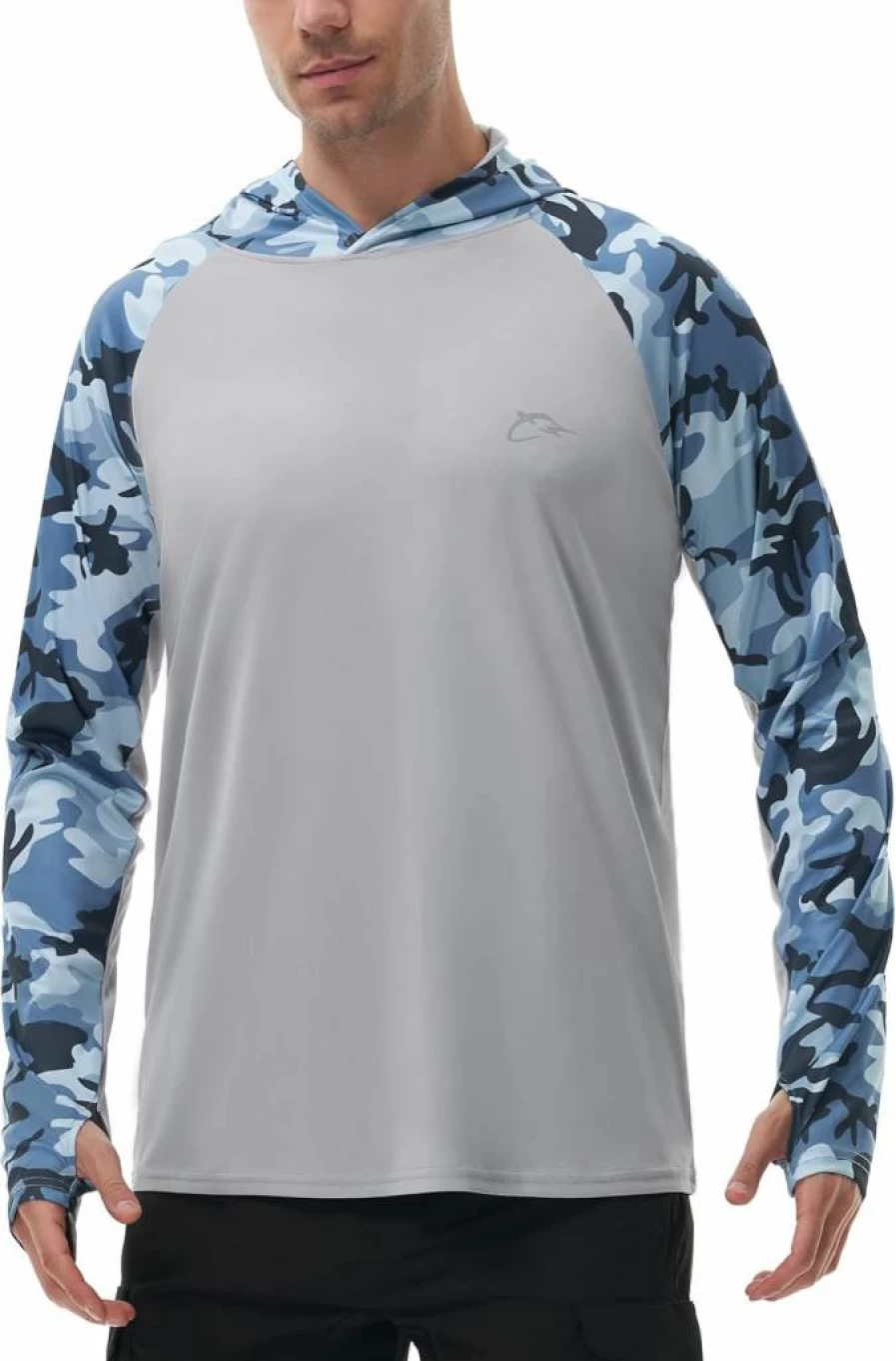 FISHEAL Men's UPF 50 Camo Fishing Hoodie with Thumbholes - Quick-Dry Long Sleeve Sun Protection Shirt for Outdoor Performance