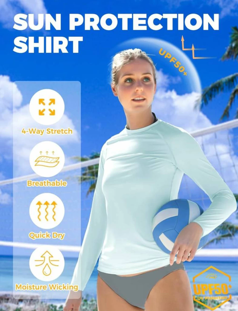 AURUZA Women's UPF50+ Long Sleeve Rash Guard - Quick Dry UV Protection Shirt for Swimming, Hiking & Workouts