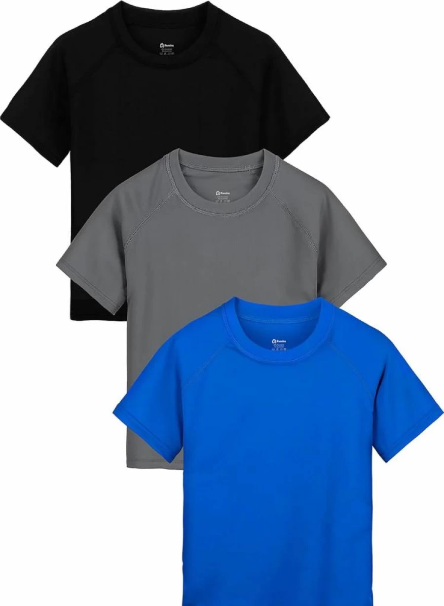 Poroka Boys UPF 50+ Sun Protection Swim Shirt - 3 Pack Quick Dry Rash Guard with Short Sleeves for Swimming