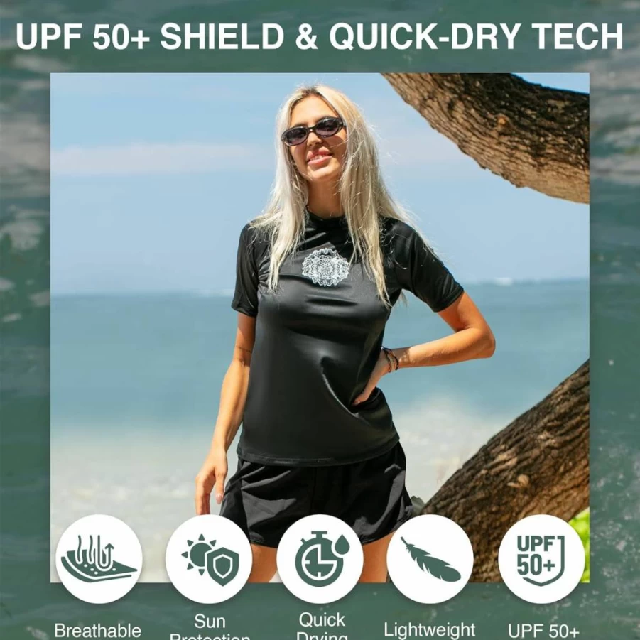 Kanu Surf Women's UPF 50 Breeze Rashguard - Short Sleeve Active Swim Shirt & Workout Top for Surfing Yoga Fitness