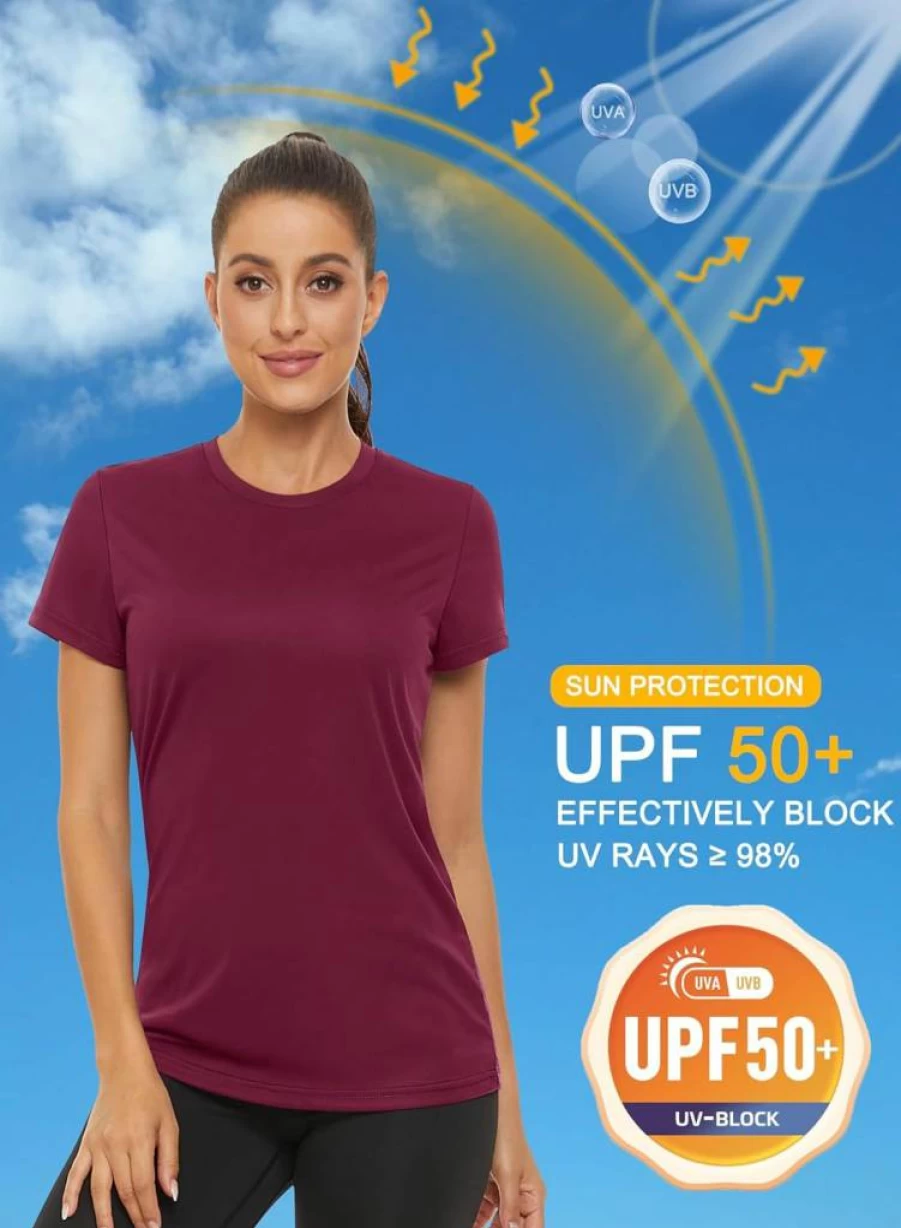 MAGCOMSEN Women's UPF 50+ Sun Protection Quick-Dry Athletic Short Sleeve T-Shirt - Moisture-Wicking Workout Top for Running & Outdoor Activities