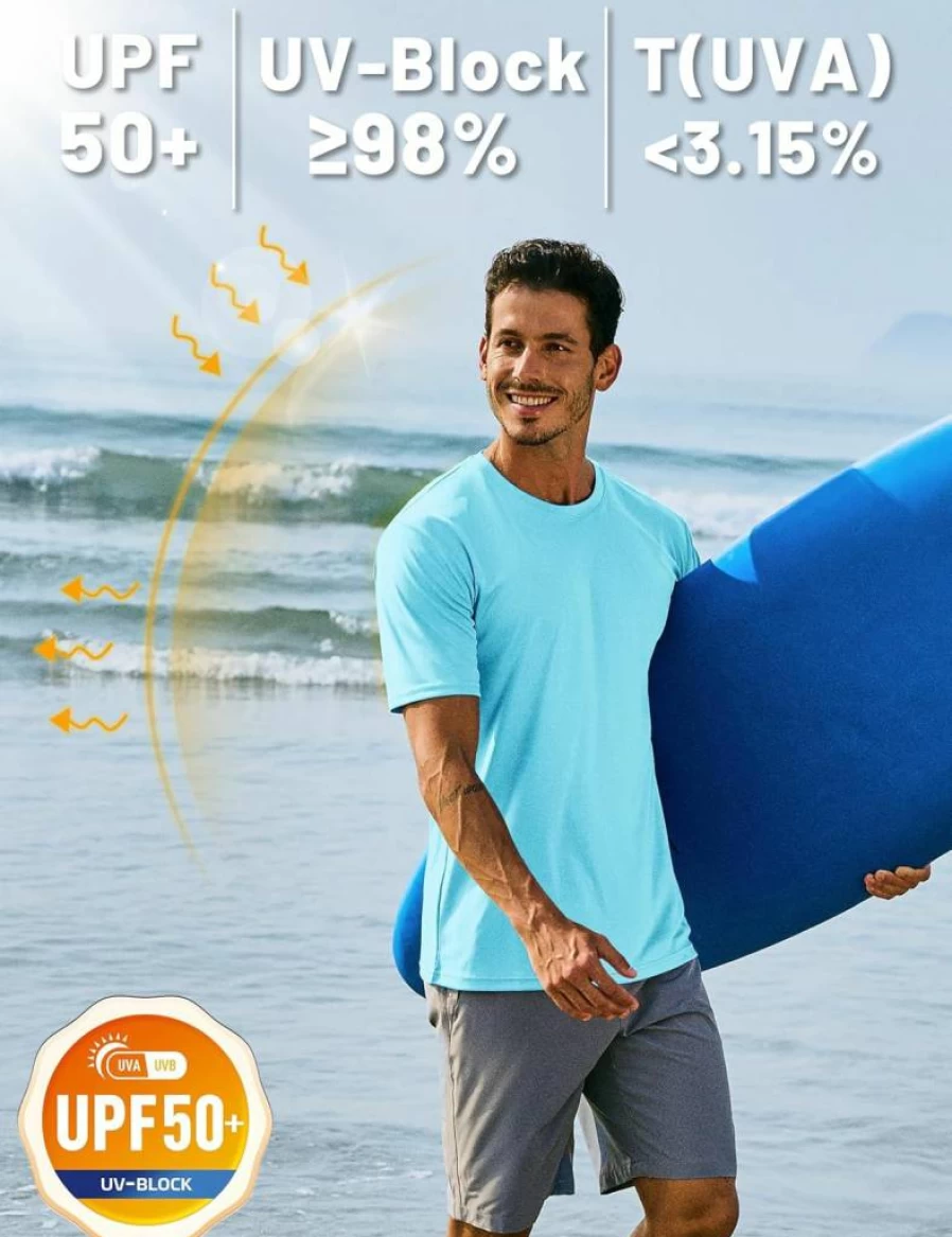TACVASEN Men's UPF 50 Sun Protection Short Sleeve Rash Guard Swim Shirt - Quick Dry Lightweight SPF Fishing & Water Shirt