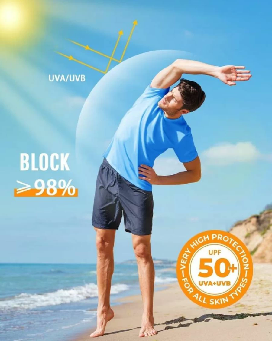 Boladeci Men's UPF 50+ Sun Protection Short Sleeve Rash Guard - Moisture Wicking, Lightweight & Quick Dry Swim Shirt for UV Defense