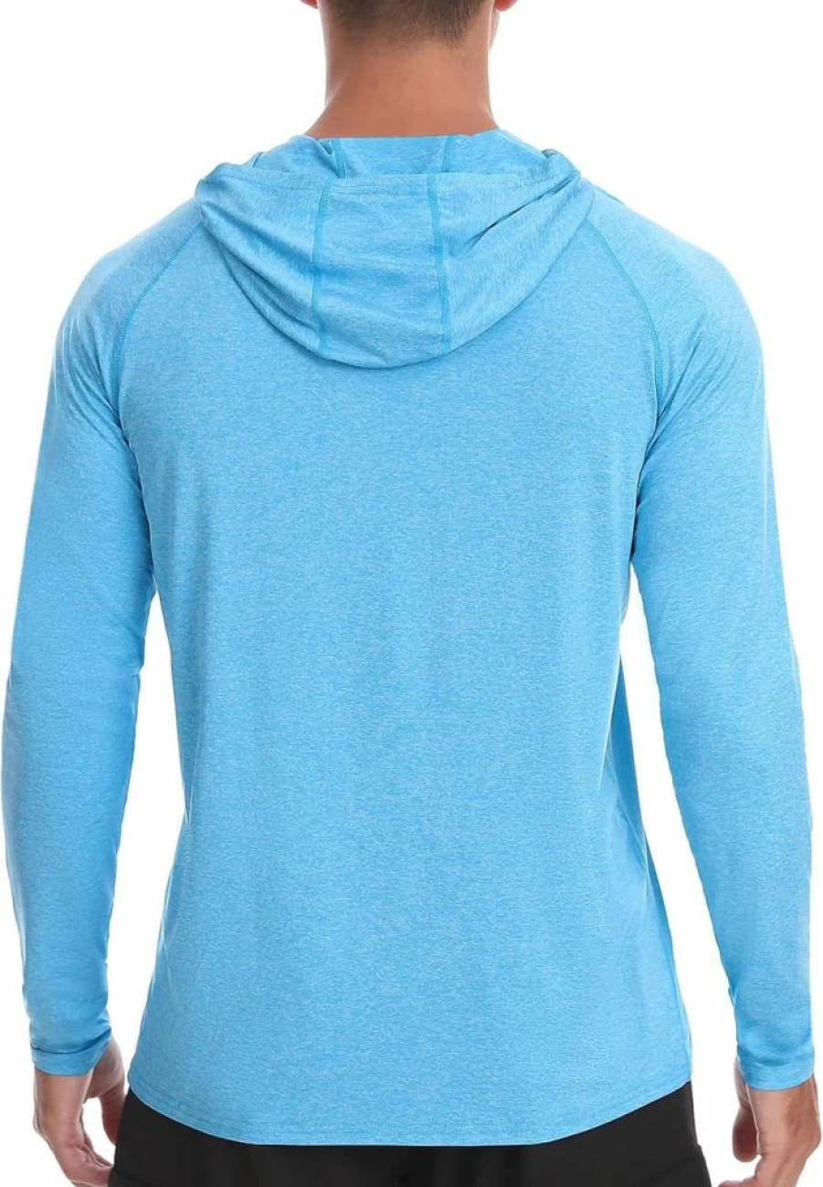 Isnowood Men's UPF 50+ Sun Protection Hoodie - Long Sleeve UV Rash Guard Shirt for Fishing, Running, Hiking & Outdoor Workouts