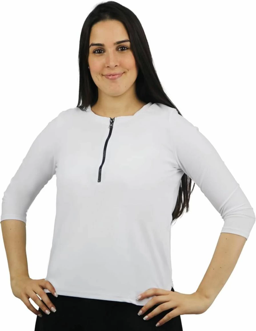 Shira Modest Swimwear Women's 3/4 Sleeve Rash Guard with Zipper - Modest Tznius Swim Shirt for Swimming