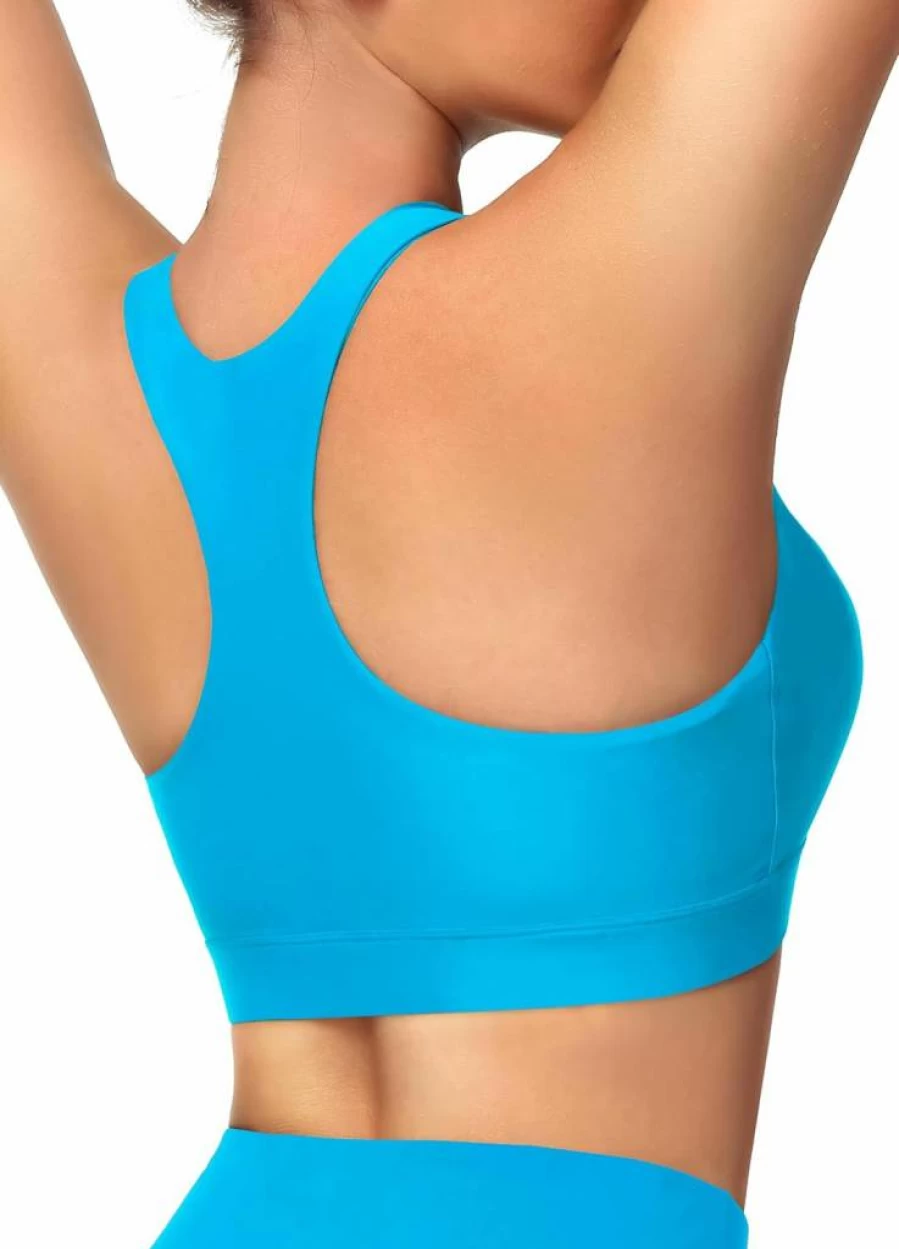 MIVEI Women's High Neck Modest Swim Bra Bikini Top - UPF 50 Quick Dry Removable Padded Sports Swimsuit for Under Swim Shirt