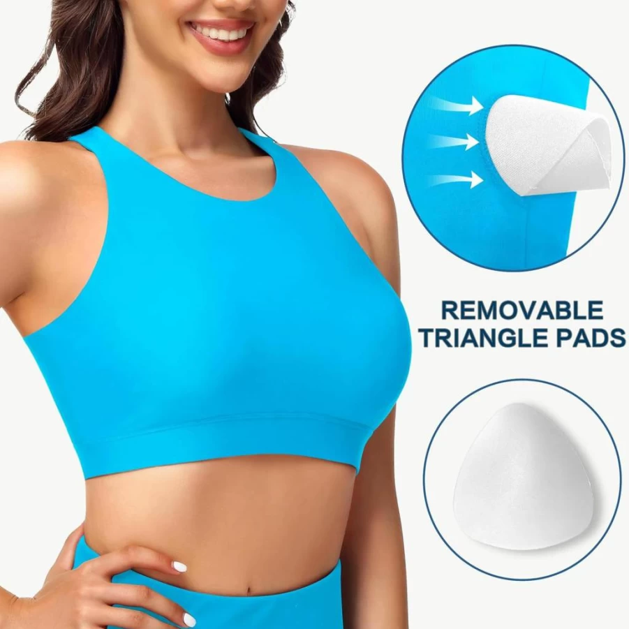 MIVEI Women's High Neck Modest Swim Bra Bikini Top - UPF 50 Quick Dry Removable Padded Sports Swimsuit for Under Swim Shirt